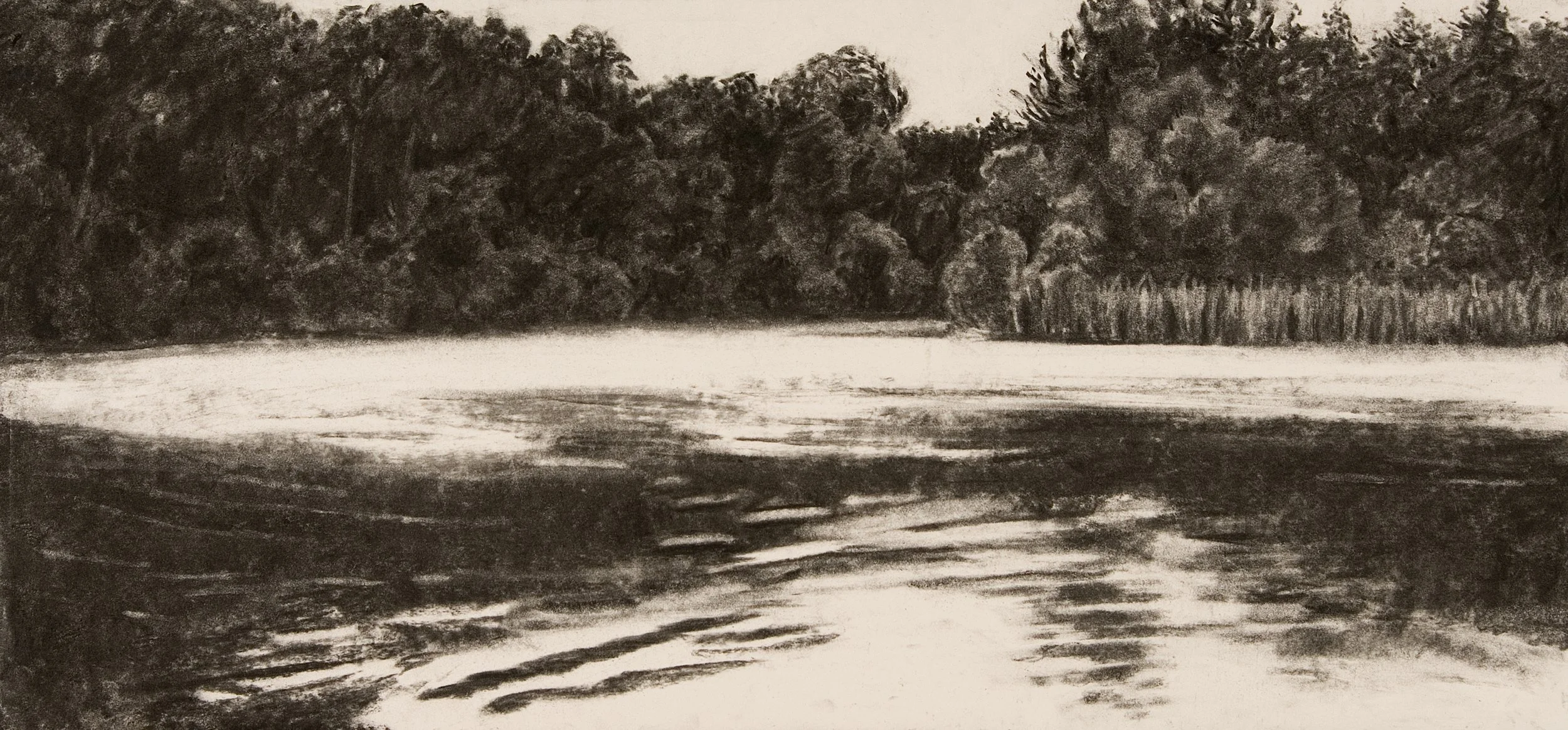  Riverbend 2  Charcoal on Paper, 10.5” x 20”