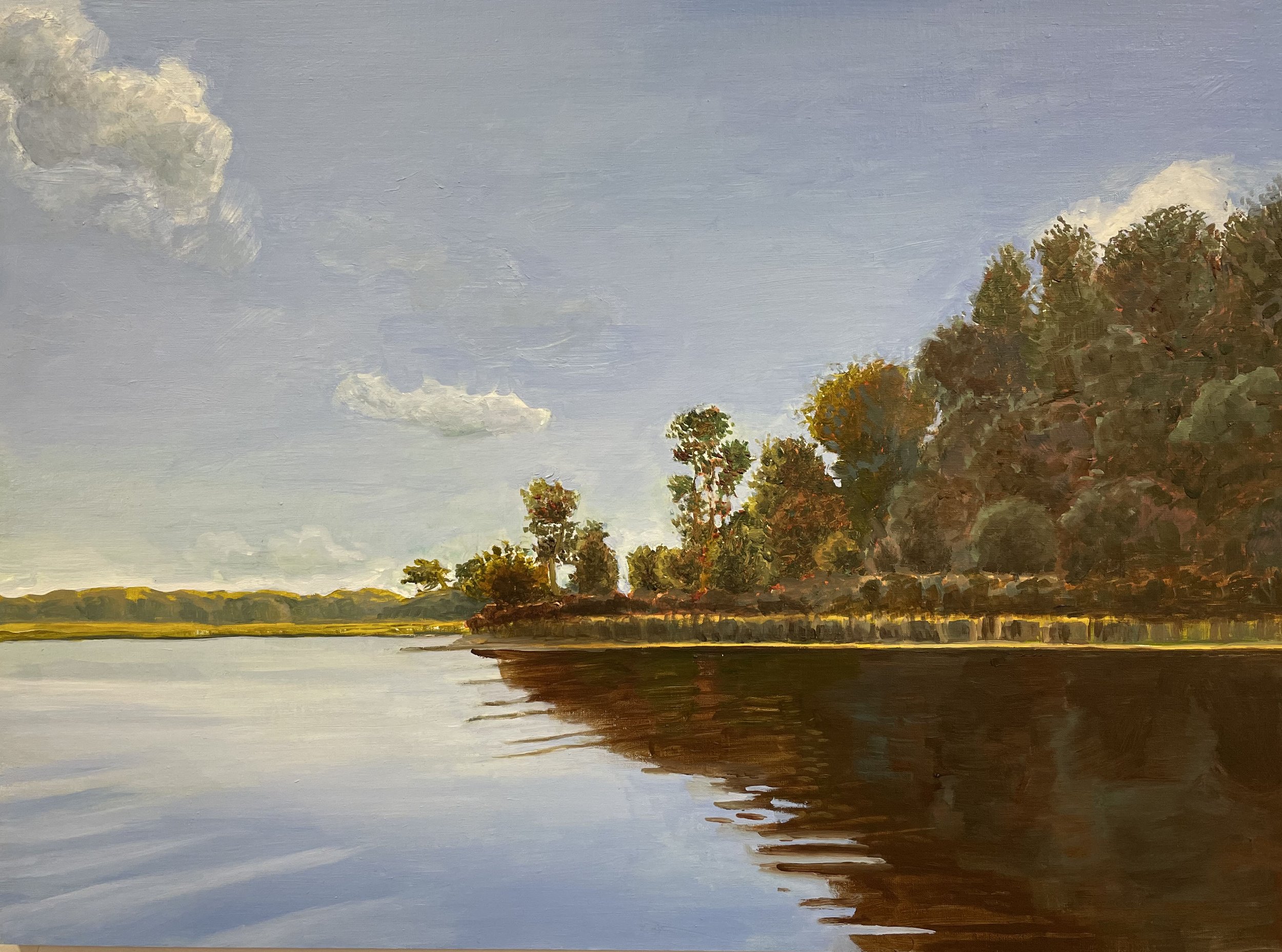  Afternoon on the Huron River  Oil paint on wood panel, 16” x 22”
