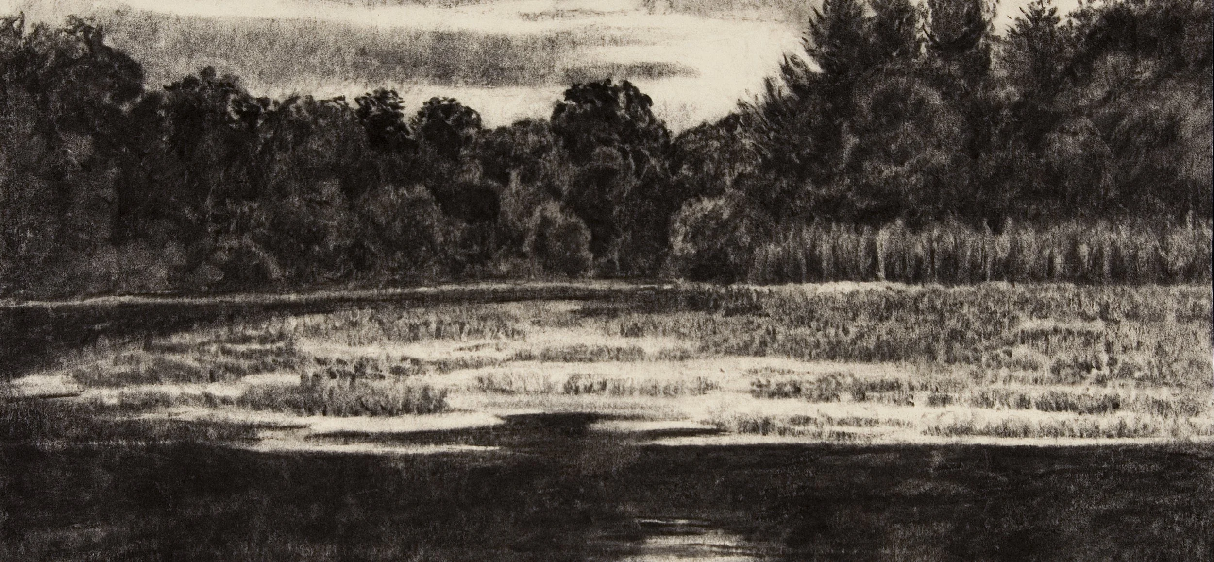  Riverbend 1  Charcoal on Paper, 10.3” x 20”