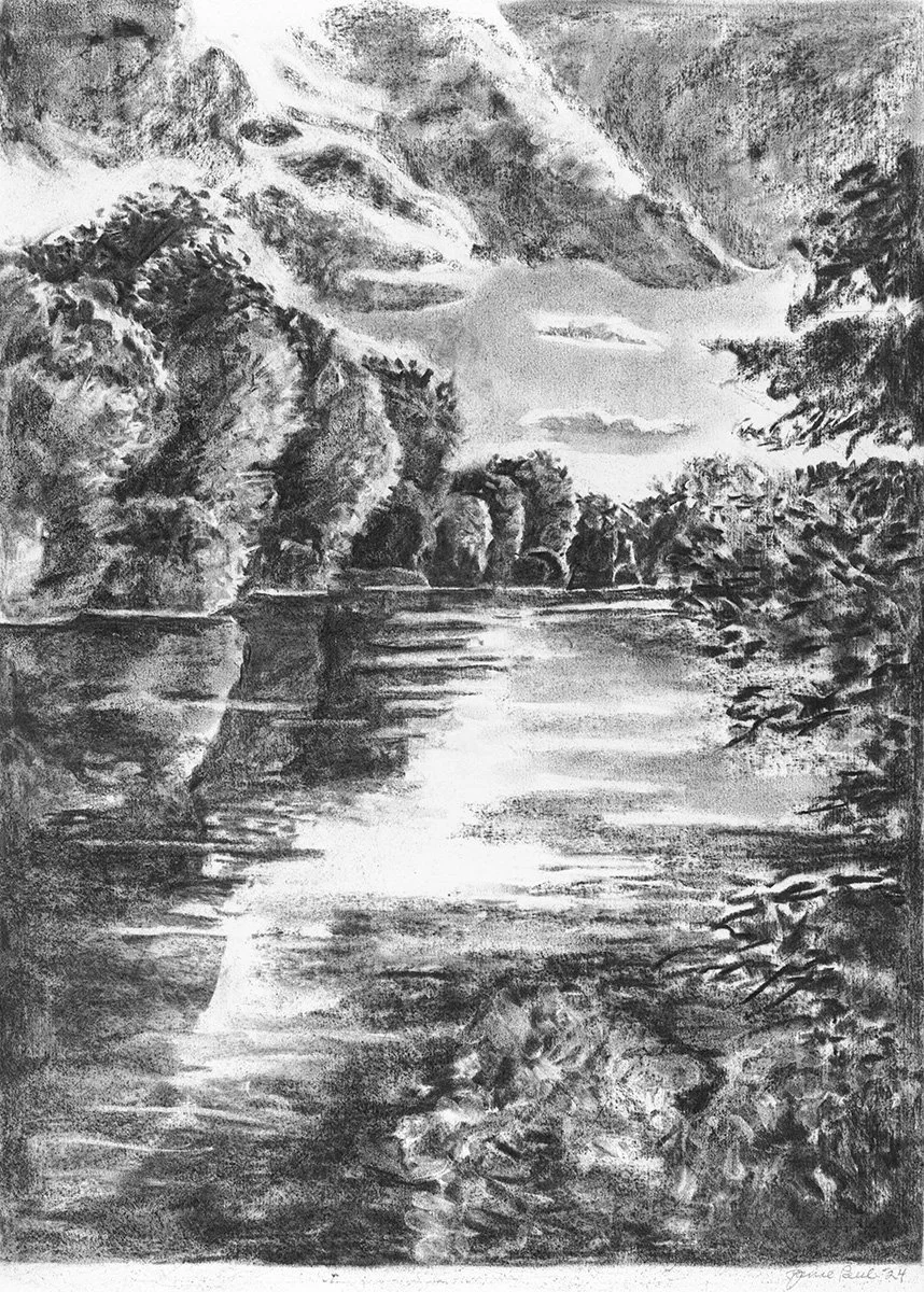  Evening on the Concord River  Charcoal on Paper, 22” x 16”