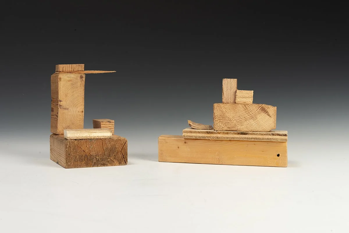  Wood Sculptures 1 and 3  6” x 3.5” x 3.5” and 4.5” x 7” x 2”