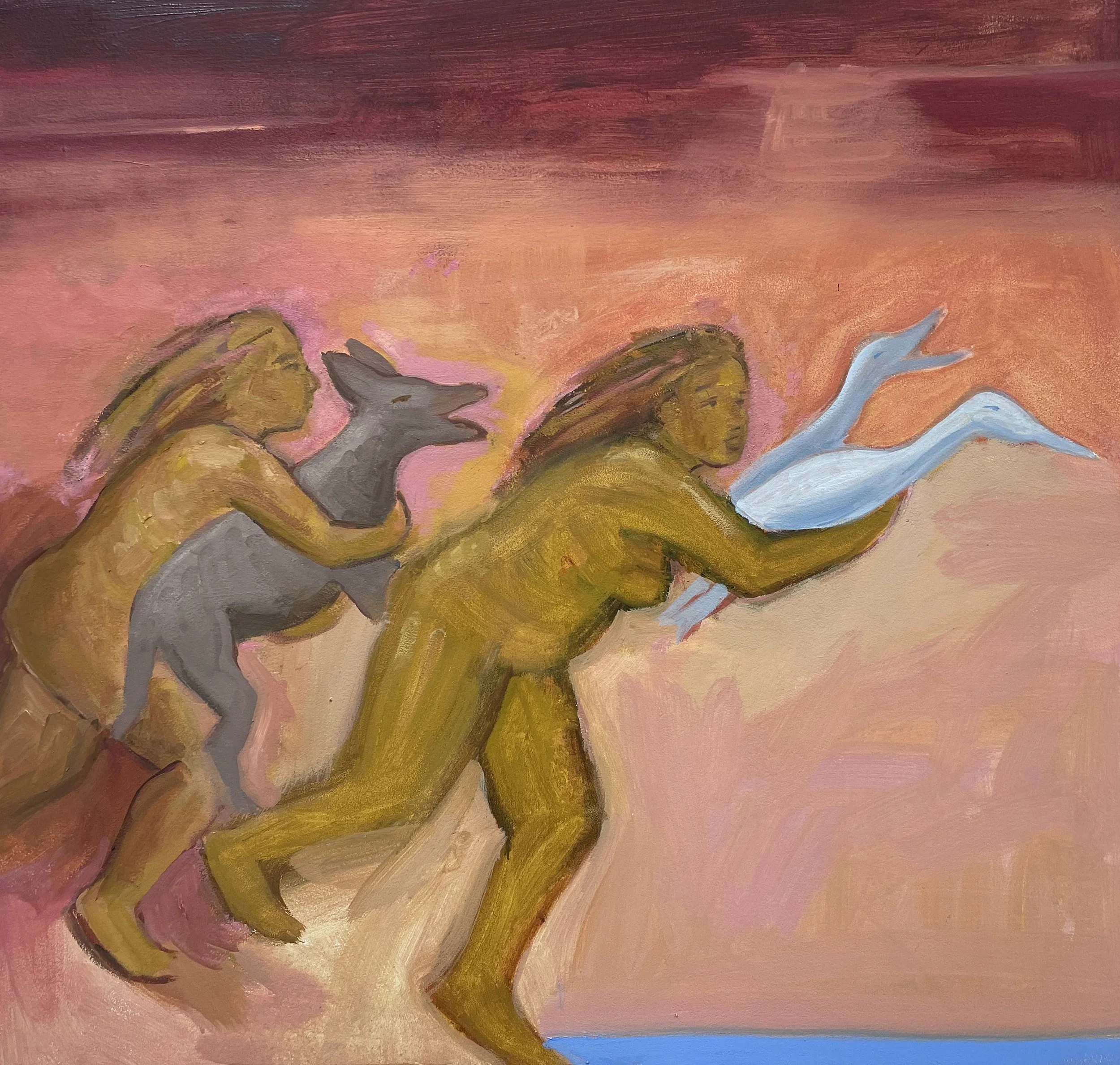  Running Woman with Waterfowl  Charcoal and oil pastel on paper  21” x 25”