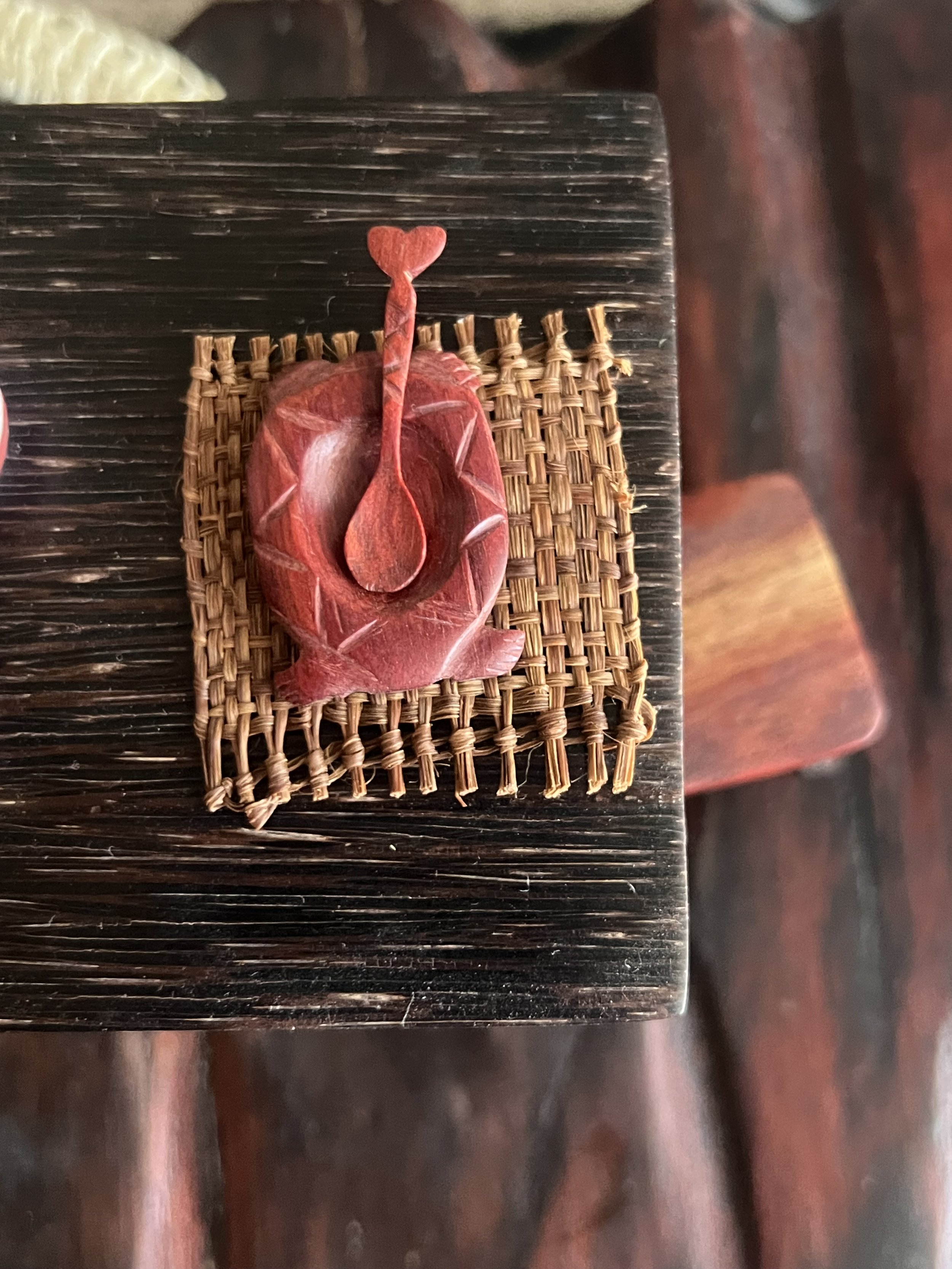 Miniature Handcarved Wood Turtle Bowl and Spoon