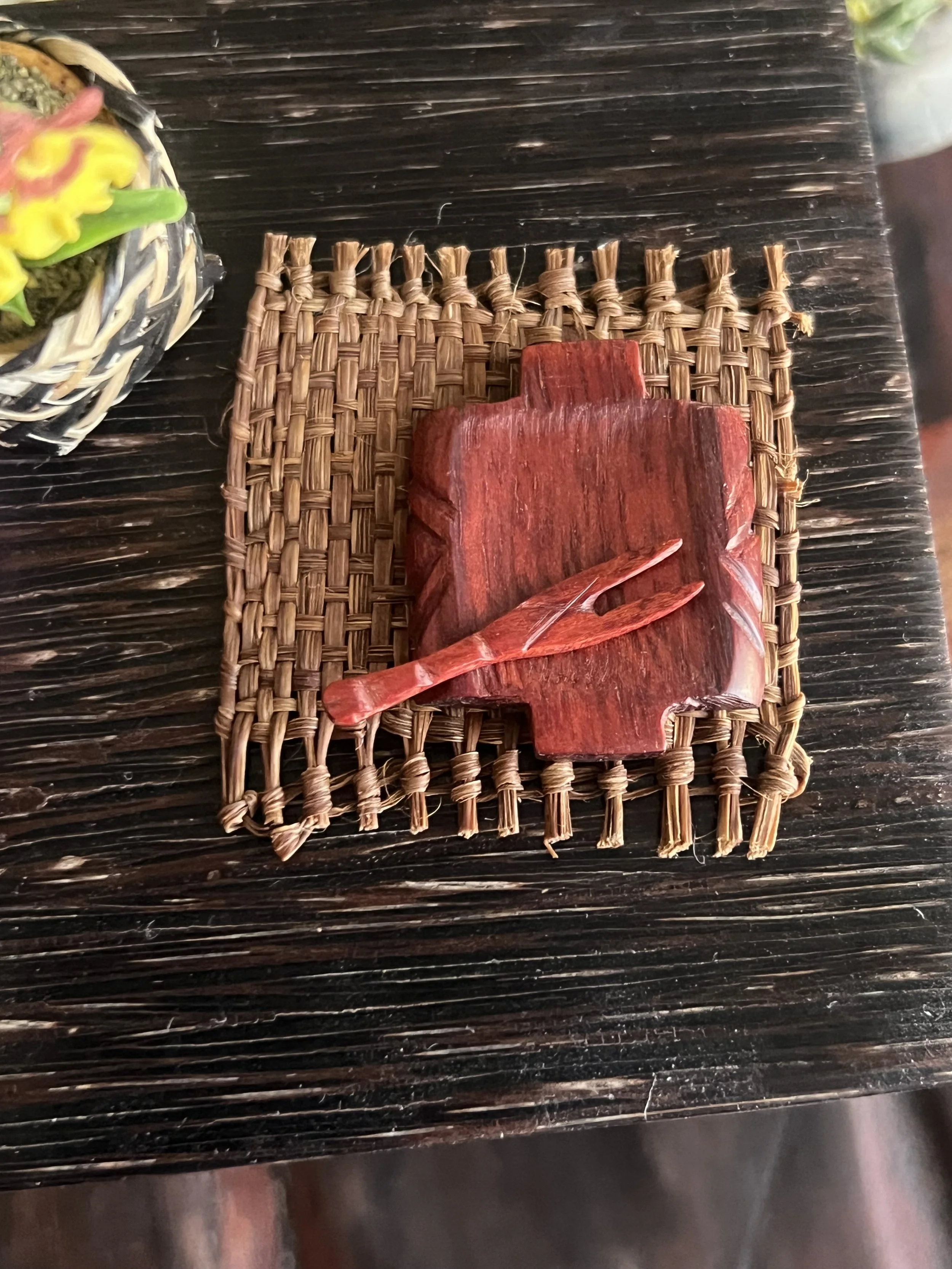Miniature Handcarved Wood Cutting Board and Fork