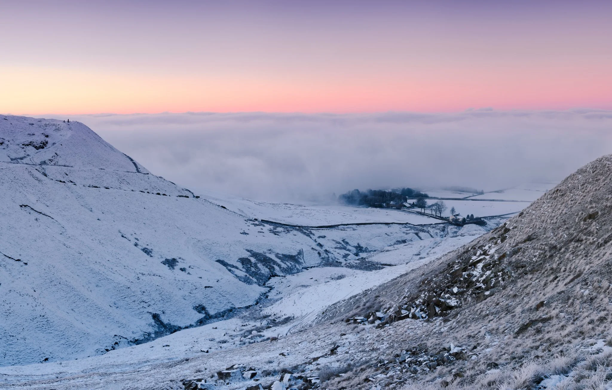 The snow-covered valley slopes of Newgate Valley, Rossendale, gave way to a stunning view of the snow-covered fields, and beyond, a beautiful temperature inversion 