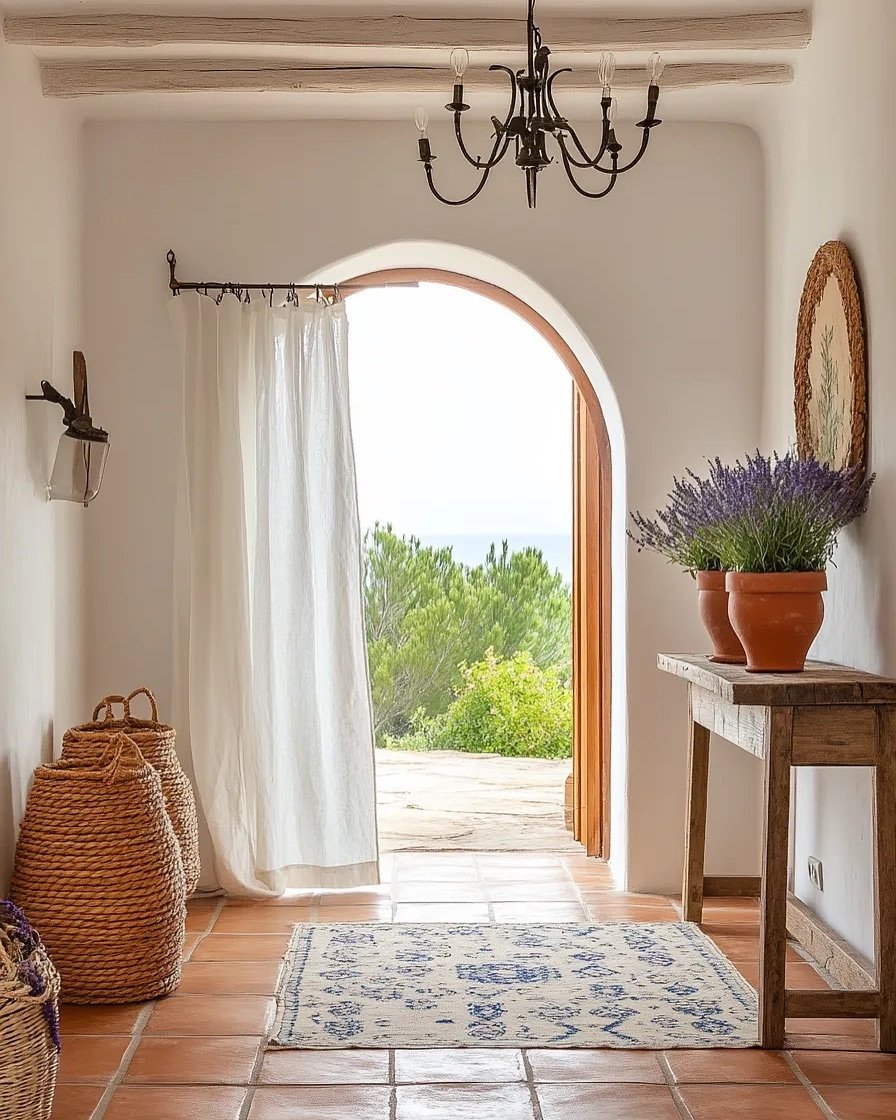 Designing an entryway that creates a mood for the rest of your home:

Statement piece: large mirror, plant or painting 
Console table: Add a sleek or simple table with decorative pieces like a vase, books or tray.
Lighting: Use a wall or ceiling ligh