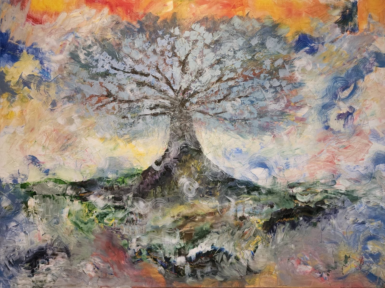 Fruition– Oil on Canvas 114cm x 89cm (commission) | "That person is like a tree planted by streams of water,
which yields its fruit in season  and whose leaf does not wither— whatever they do prospers." Psalms 1:3 | 

This piece has its roots grounde