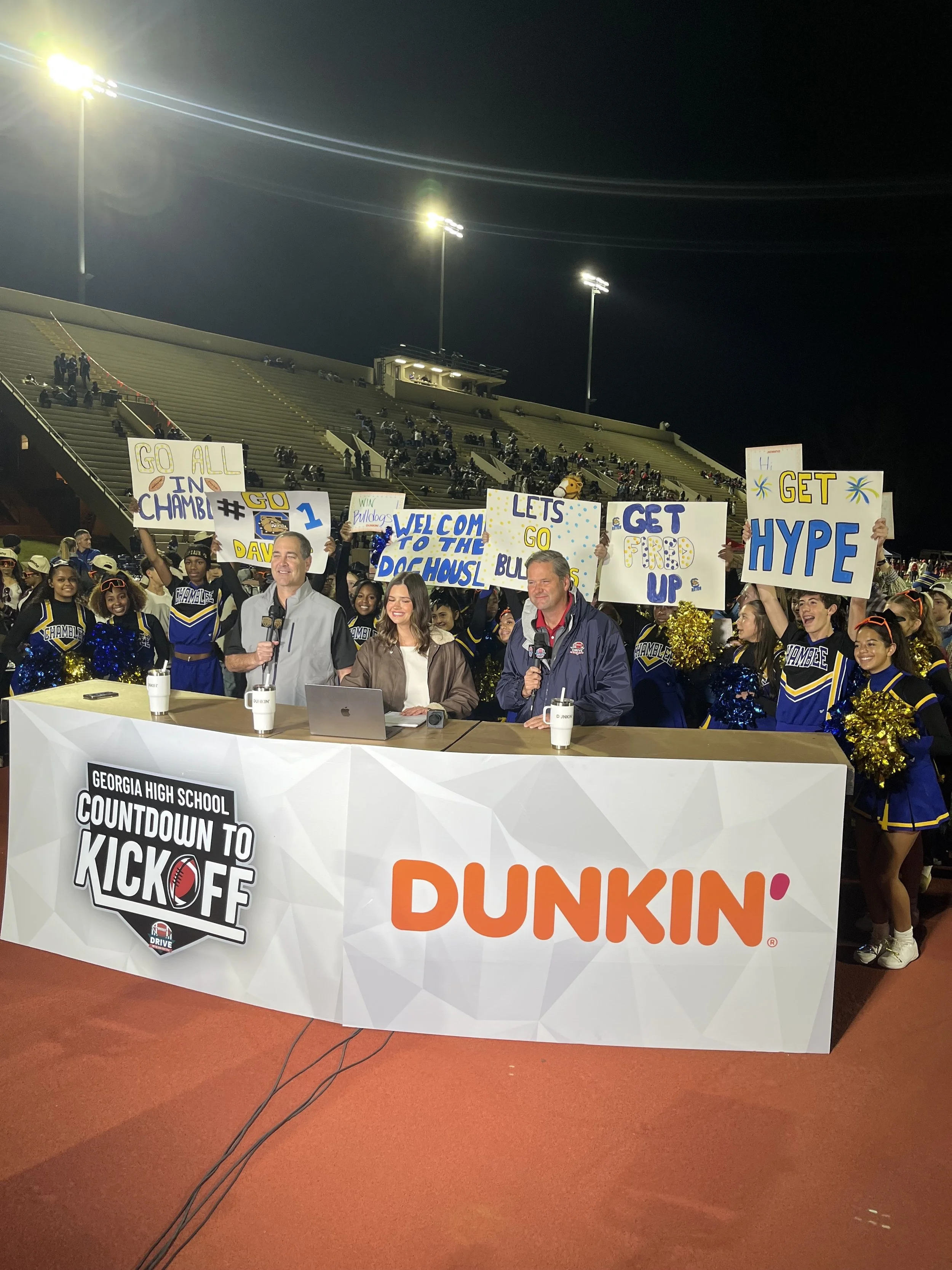 Student athlete interview shown on broadcast monitor