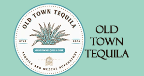 Old Town Tequila logo with an agave plant illustration, text includes 'Old Town Tequila' and website 'oldtowntequila.com' on a teal background.
