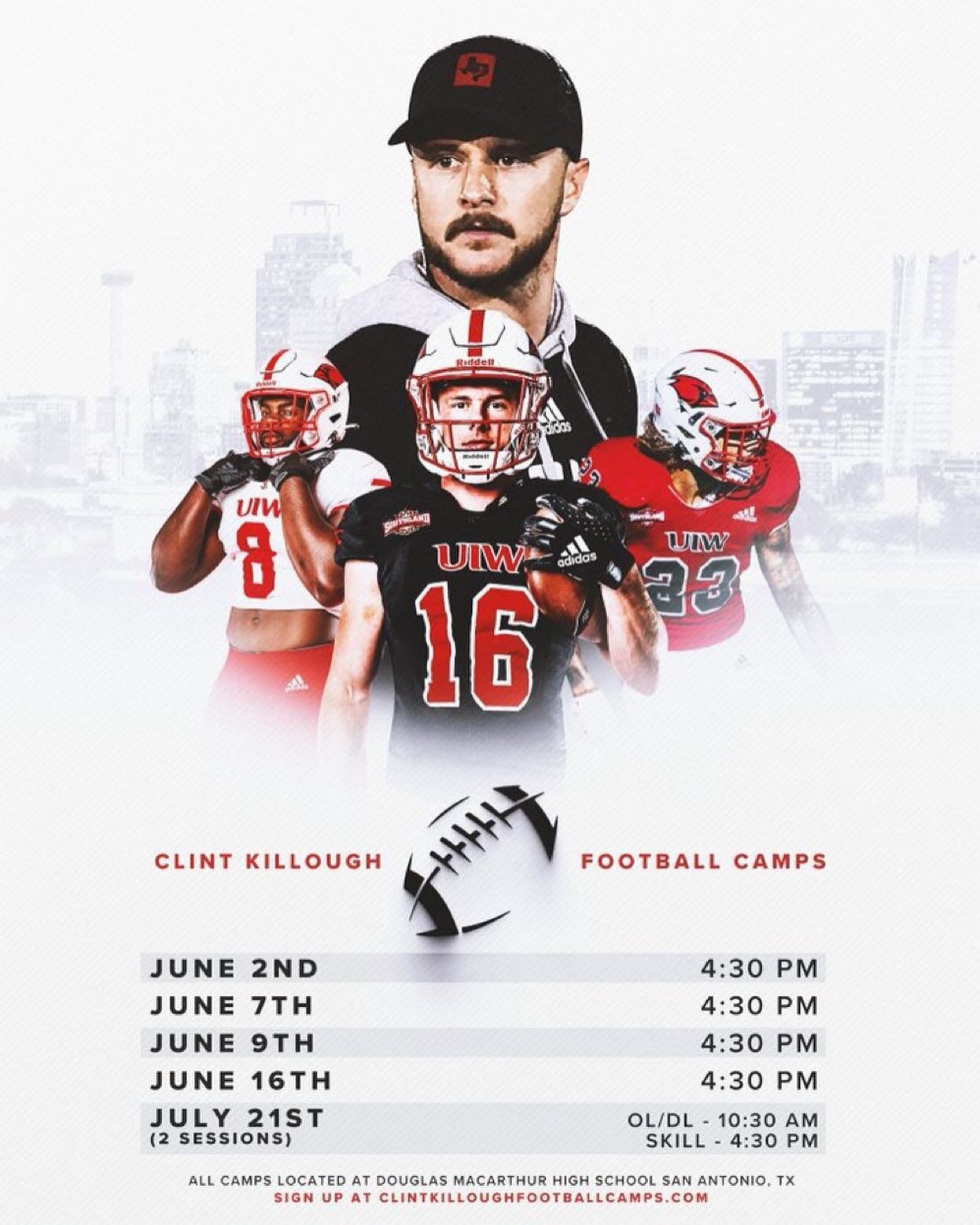 Recruits, head on over to clintkilloughfootballcamps.com if you think you have what it takes to earn a UIW football scholarship and become a CHAMPION! 

It&rsquo;s a great day to be alive and to be a Cardinal! 👌

#uiw #uiwfootball #uiwathletics #uiw