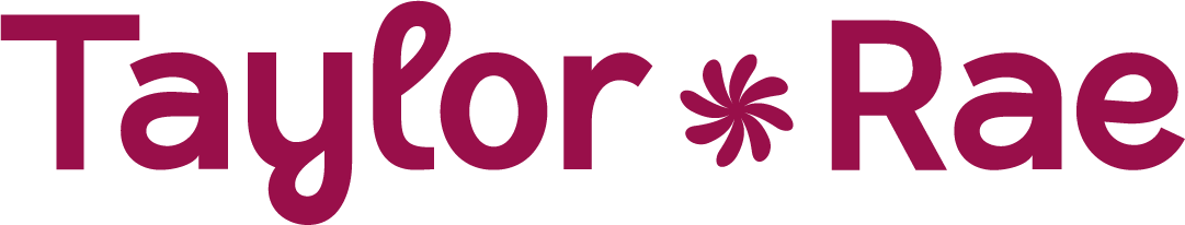 The logo features the words 'Taylor Rae' in purple text with a flower symbol replacing the dot over the 'i' in 'Taylor'.
