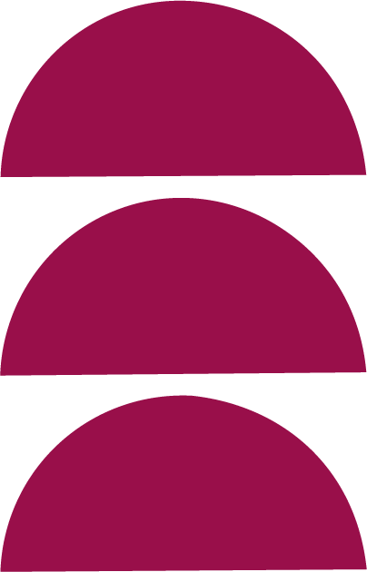 Three stylized maroon semi-circles stacked vertically on a black background.