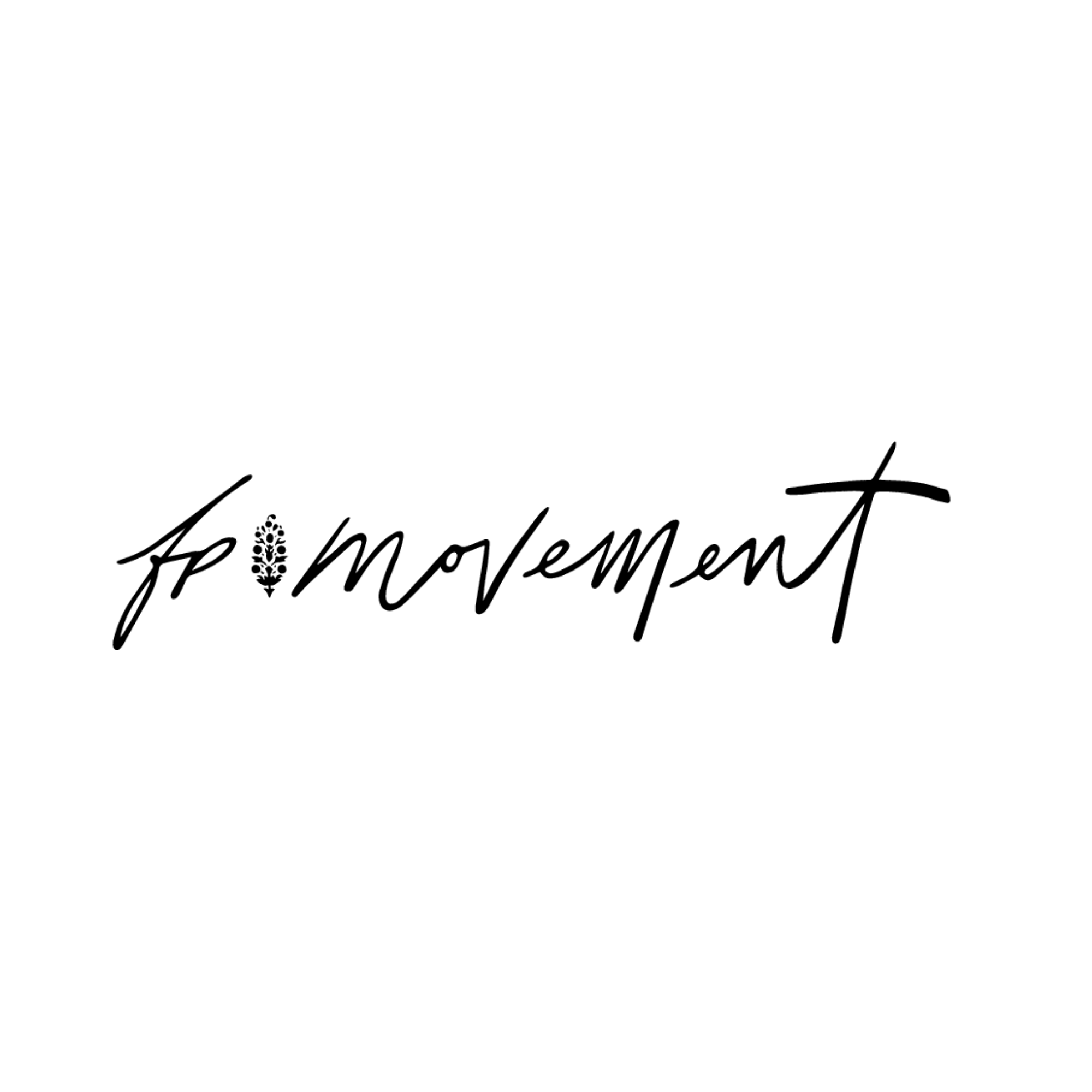 Close-up of a sign with the words 'A new movement' in black cursive font on a white background, bordered by a black frame.