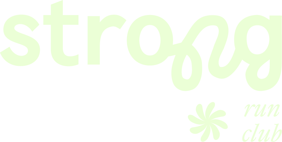 Word 'strong' with a curly script font, an asterisk symbol, and the words 'run club' in smaller italic font.