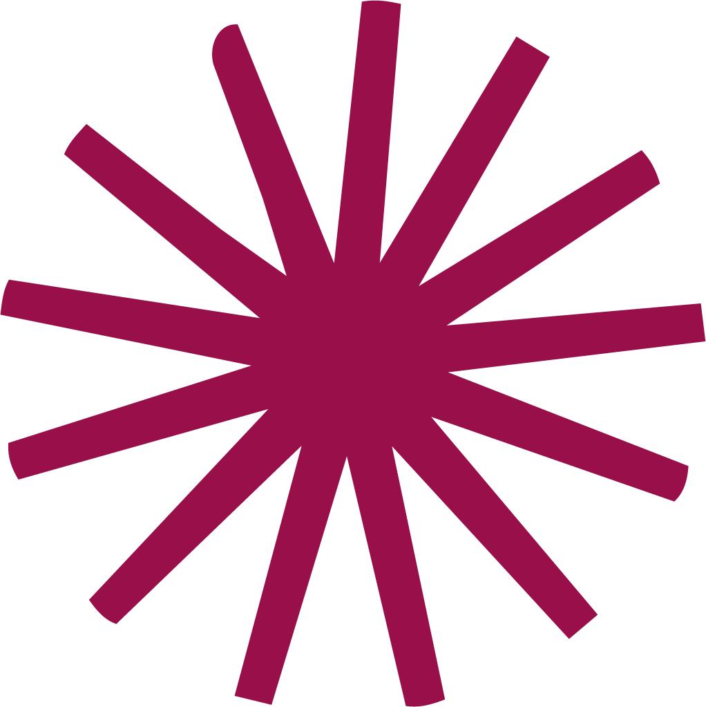 Pinkish-purple starburst design on a black background.