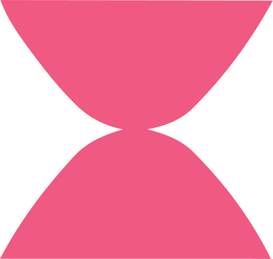 A stylized digital illustration of an hourglass with pink top and bottom sections and a black background.