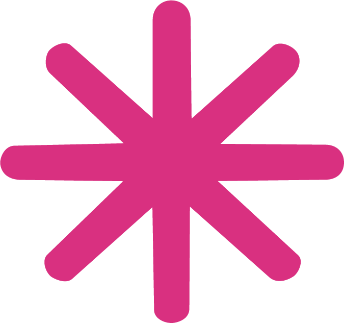 Pink asterisk-shaped symbol with eight rounded arms.