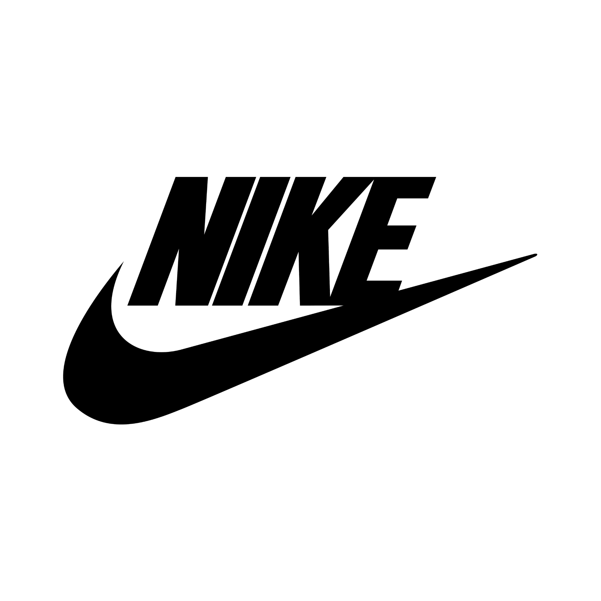 Black Nike swoosh logo with 3D graphic effects and text that reads 'NIKE'. 