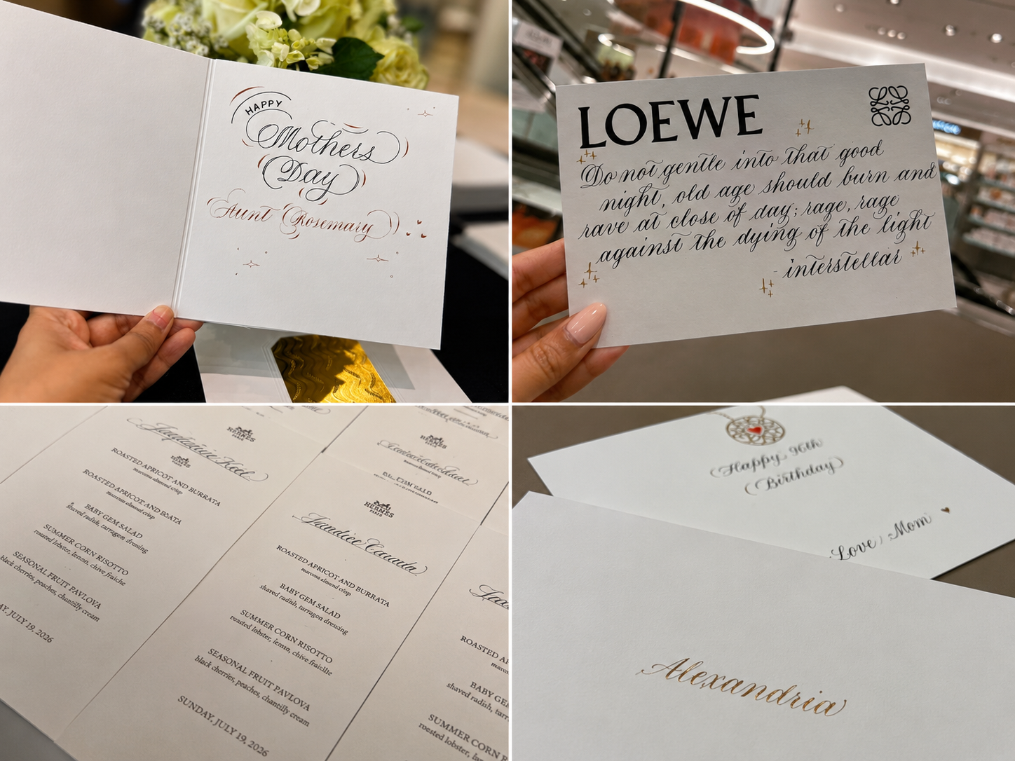 Luxury retail live calligraphy and personalized stationery for Chanel, Loewe, Hermès and Cartier events