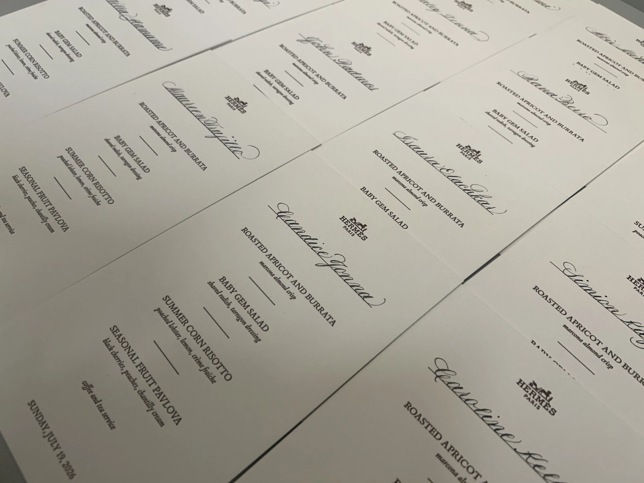 Luxury event calligraphy and personalized place cards for Hermès in Detroit
