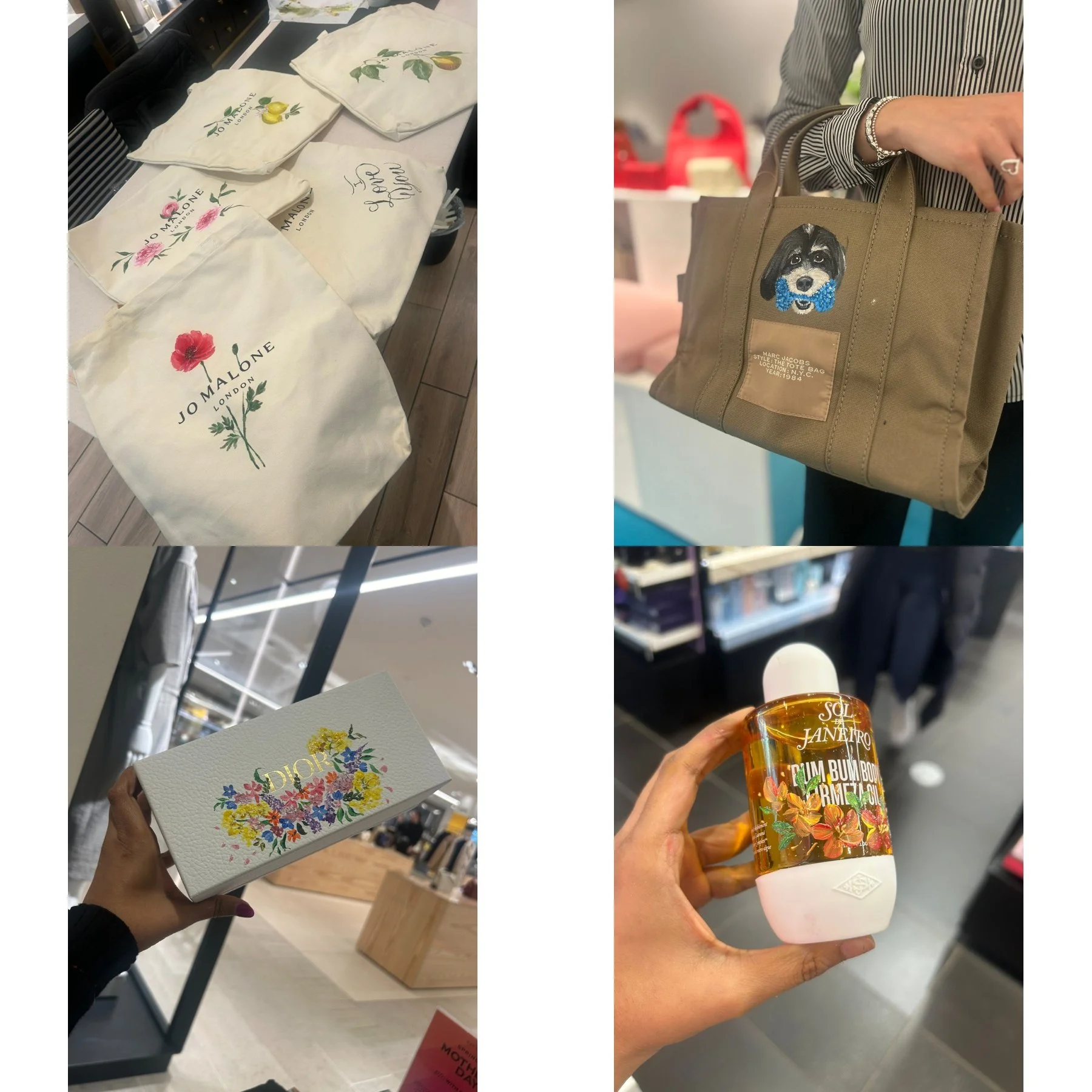 Interactive brand activation showcasing live event painting, luxury retail personalization, custom tote bag painting, hand-painted gift boxes, and on-site product customization for corporate events and experiential marketing campaigns.