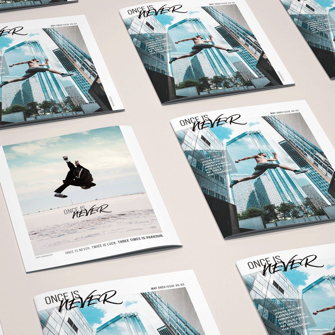 NOW SHIPPING the May 2023 issue! Order yours at onceisnever.com! $10 USD. 
Color photography by @grafikeriet @jacr3w @wouter_dm @trueblood_hops 
.

#parkour #freerunning #movementculture #printdesign #axistheory #tricking