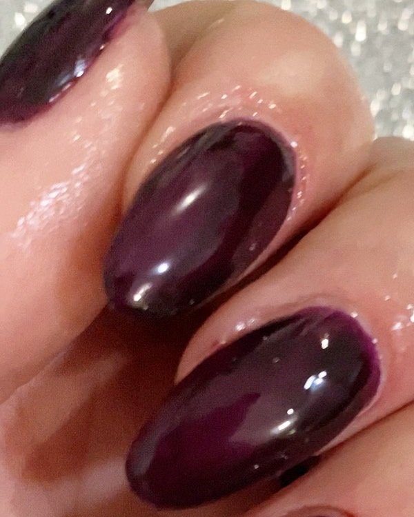 Polygel overlays with gel polish and a fun design in a medium oval shape