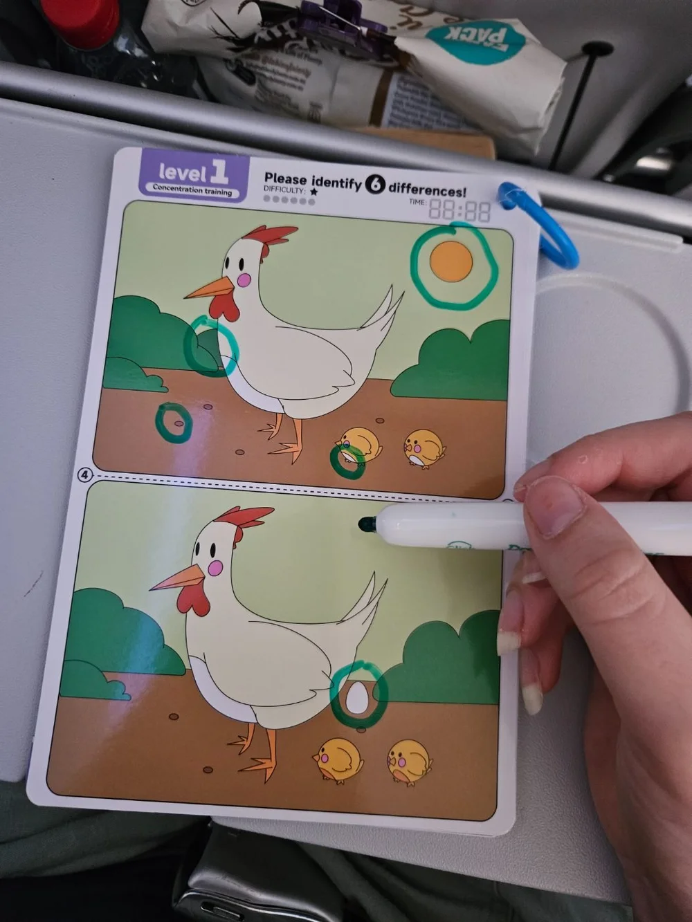 Differences circled in marker on a spot-the-difference card