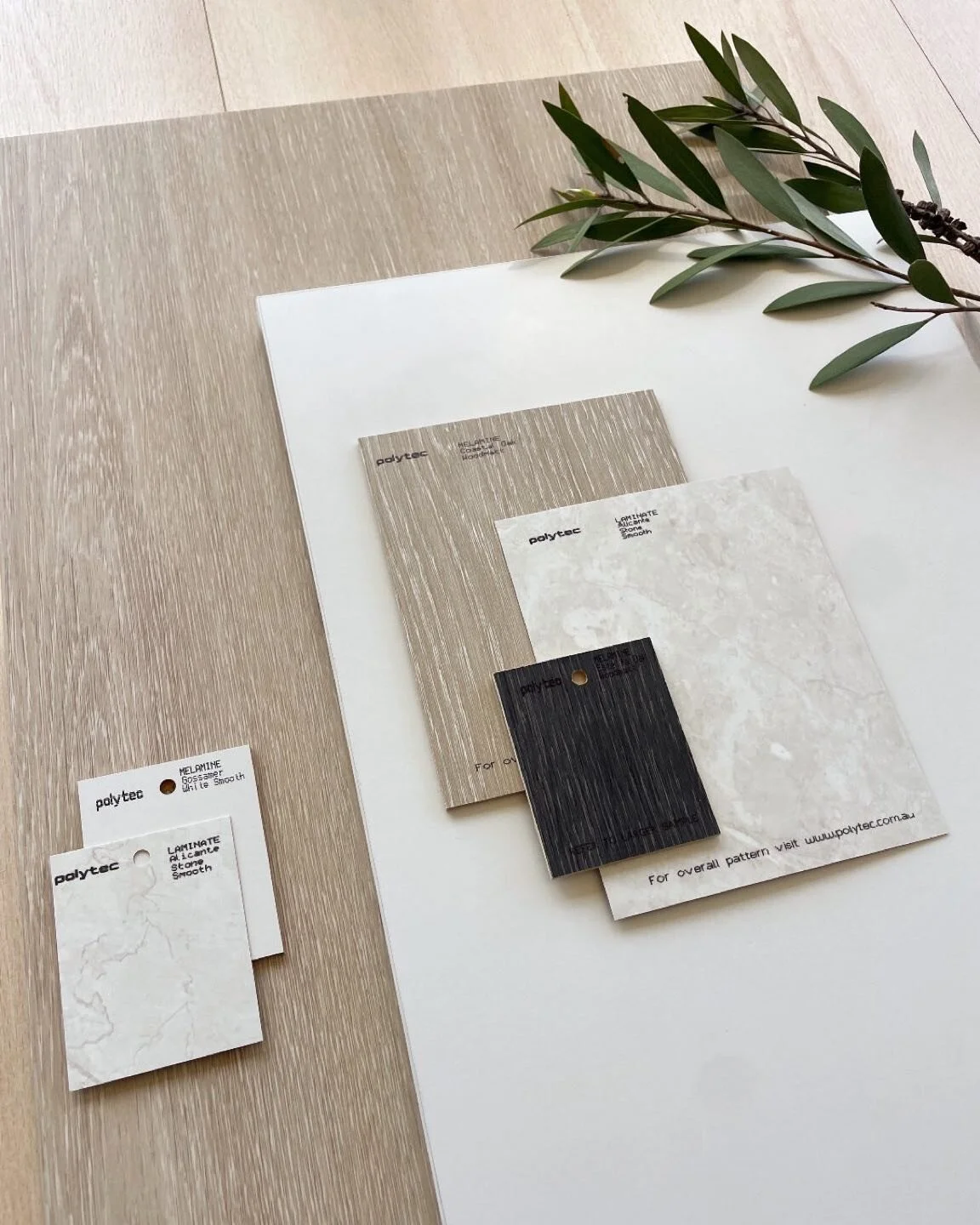 Polytec&rsquo;s September mood board of the month featuring: 

Coastal Oak Woodmatt
Alicante Stone Smooth
Gossamer White Smooth
Estella Oak Woodmatt

Our hearts are set on the timeless allure of Alicante Stone - check it out firsthand in our showroom