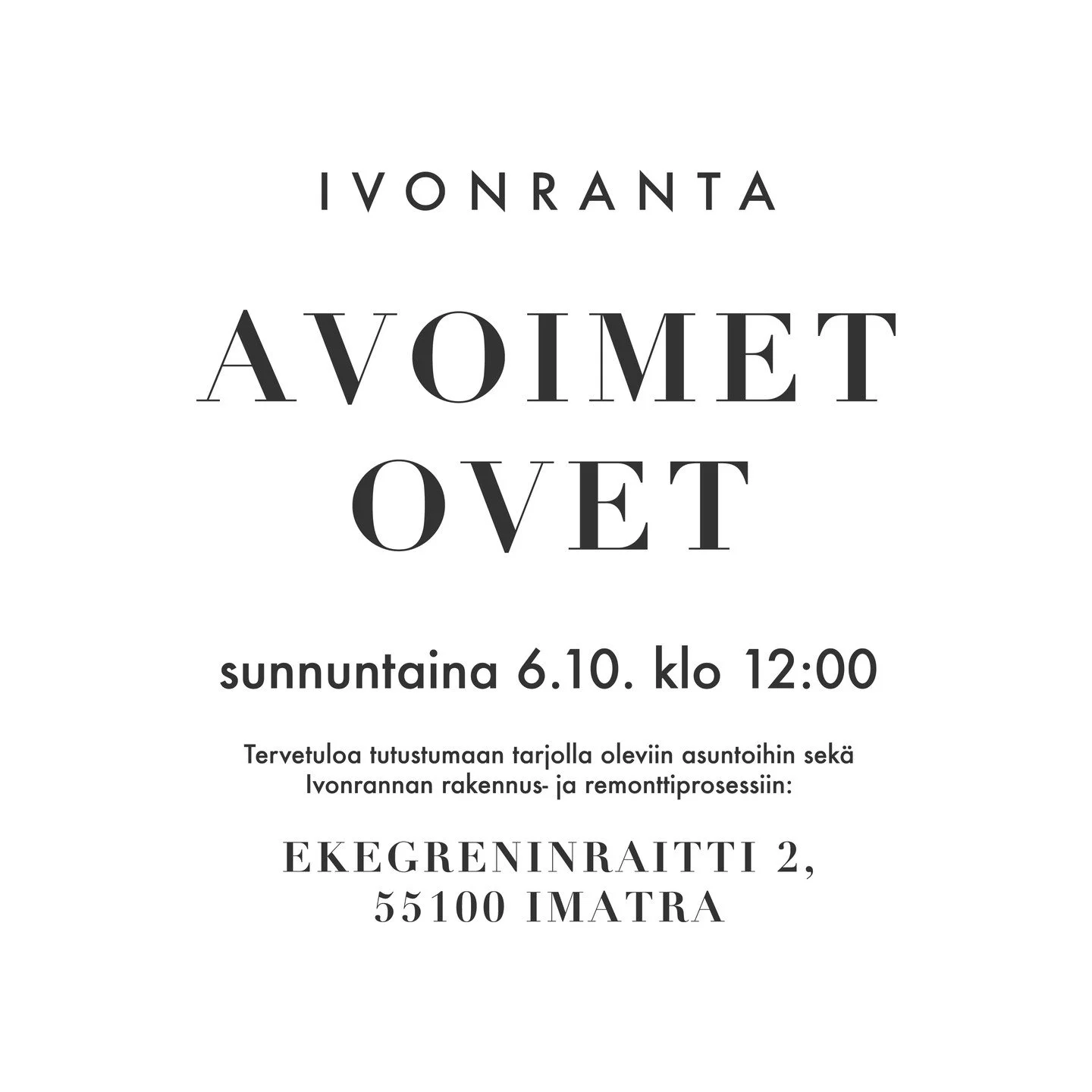 Ivonranta avoimet ovet sunnuntaina 6.10. klo 12:00 - tervetuloa! #Ivonranta #Imatrankoski #Imatra #Vuoksi