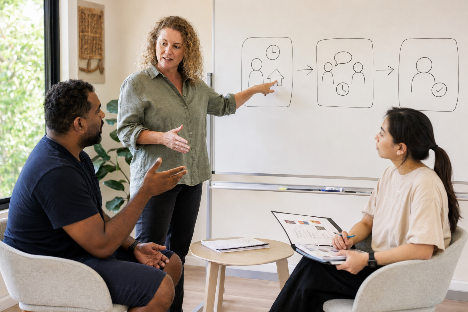 Behaviour analyst training disability support workers to implement proactive behaviour support strategies consistently.