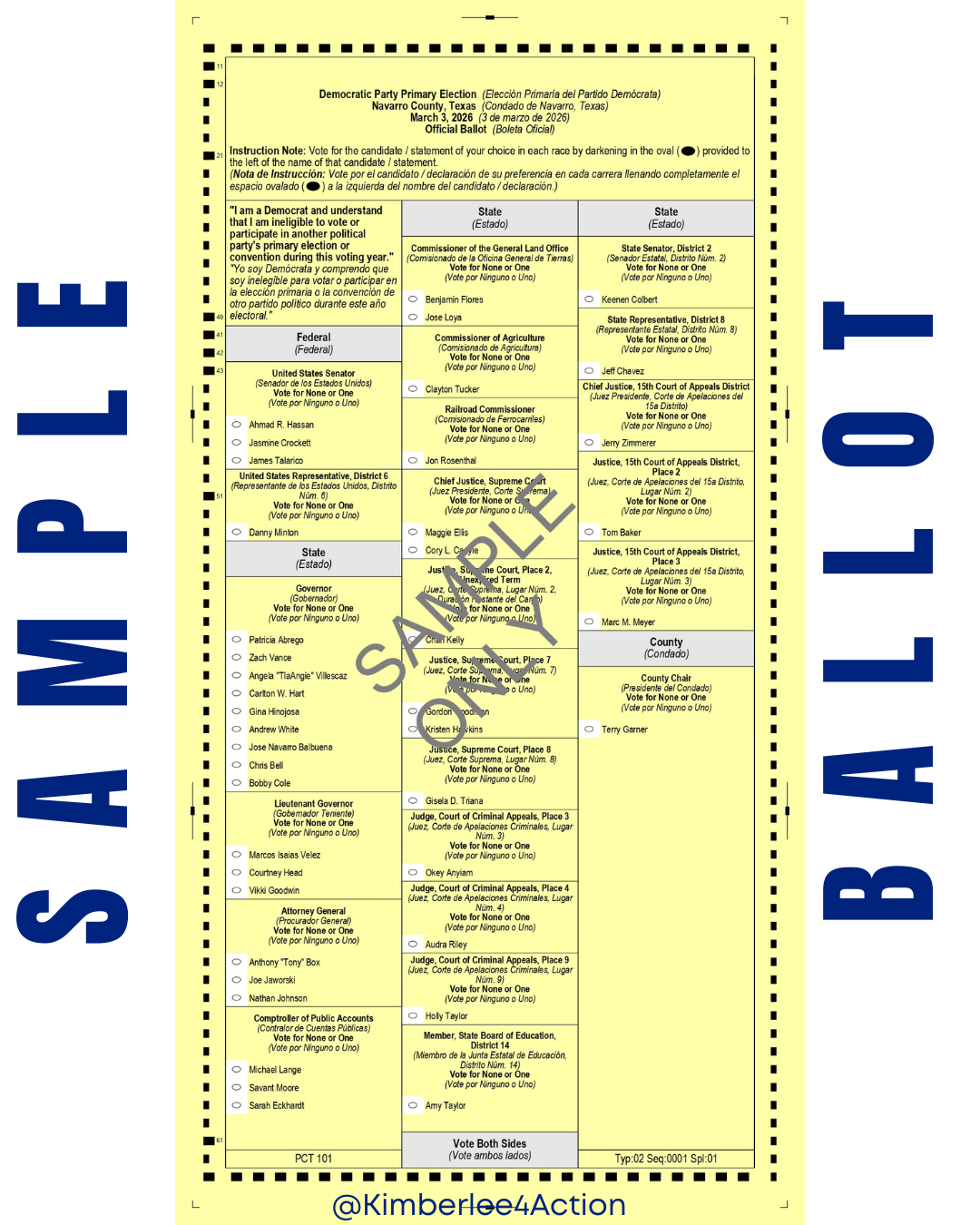 Sample Ballot for Texas 2026 Primary Election