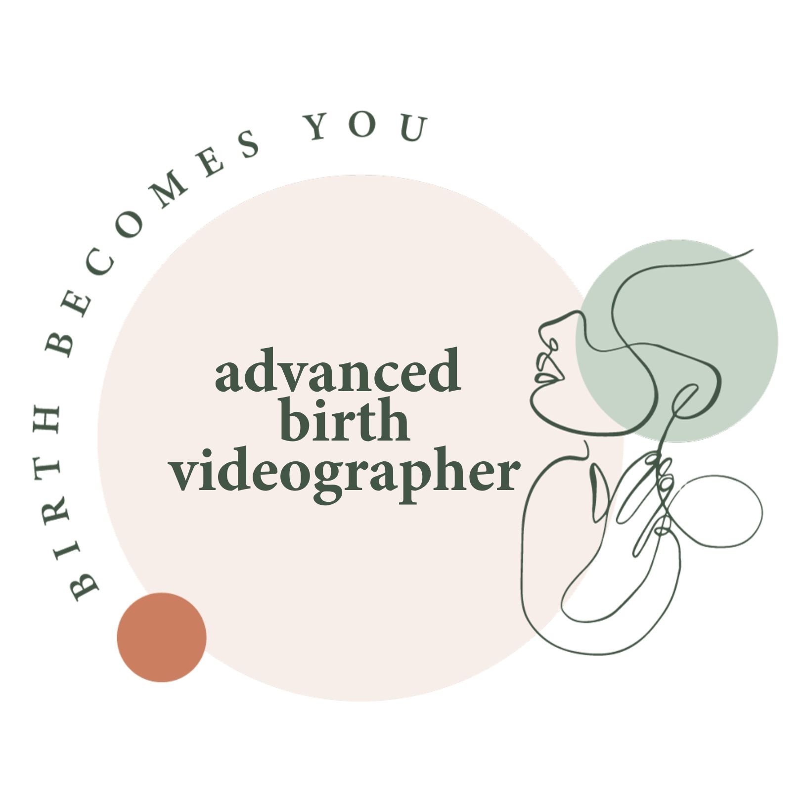 "Birth Becomes You" logo with illustration of a woman's outline and text "advanced birth videographer."