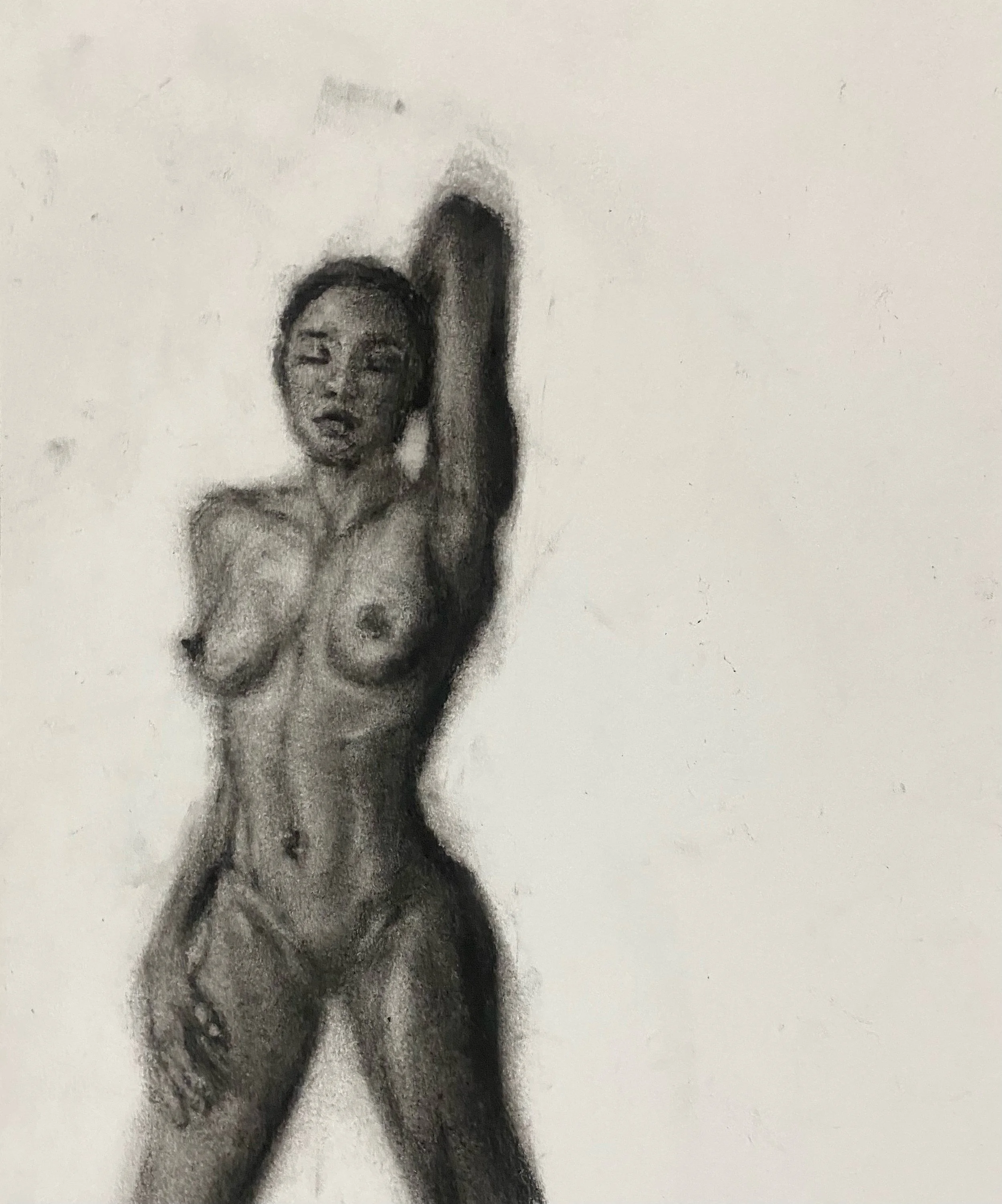 figure study (model reference - ig @chuck) (2021). charcoal on paper, 29.7 x 42 cm.