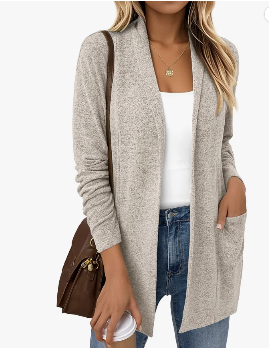 Lillusory beige open-front cardigan with patch pockets