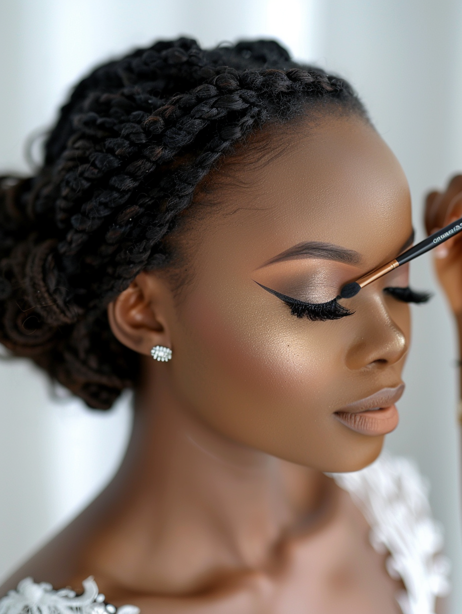 african american bride getting her makeup done