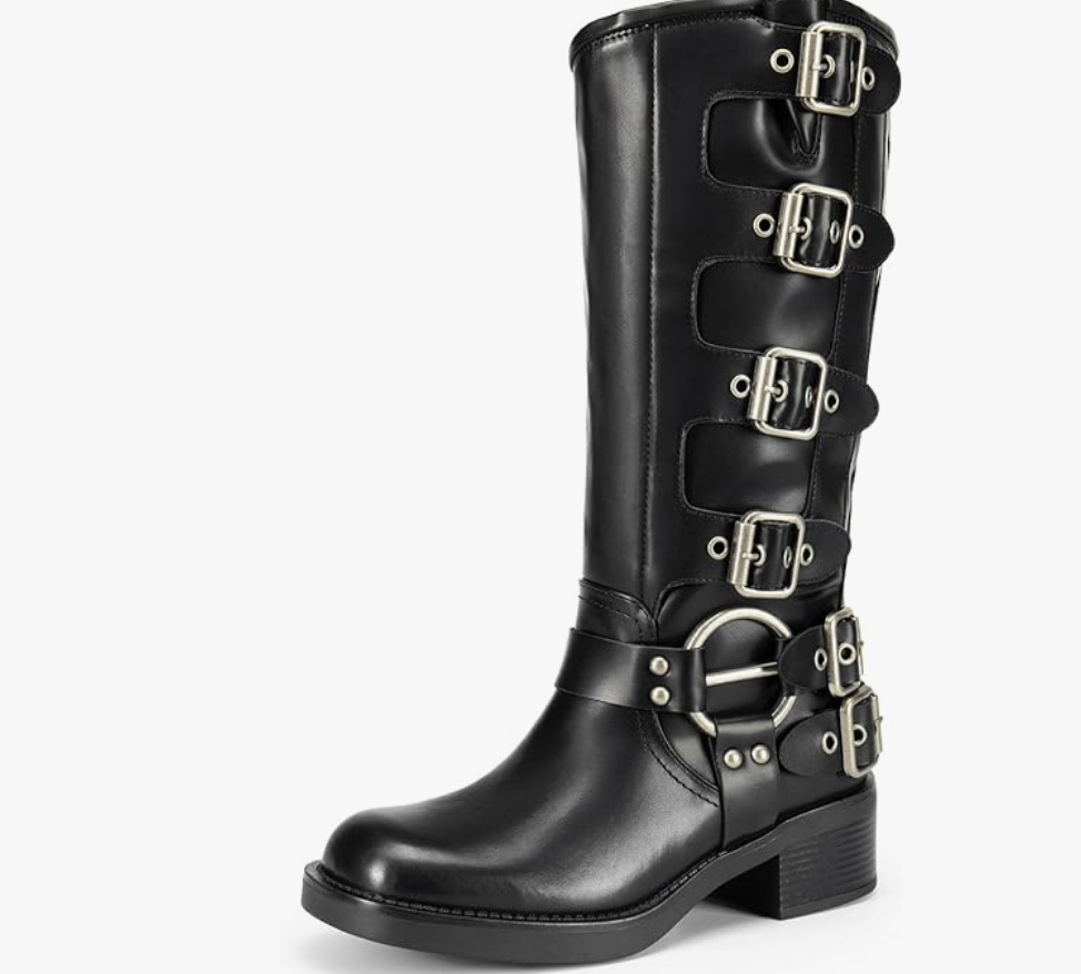 Chunky Heel Fashion Buckles Biker Boots