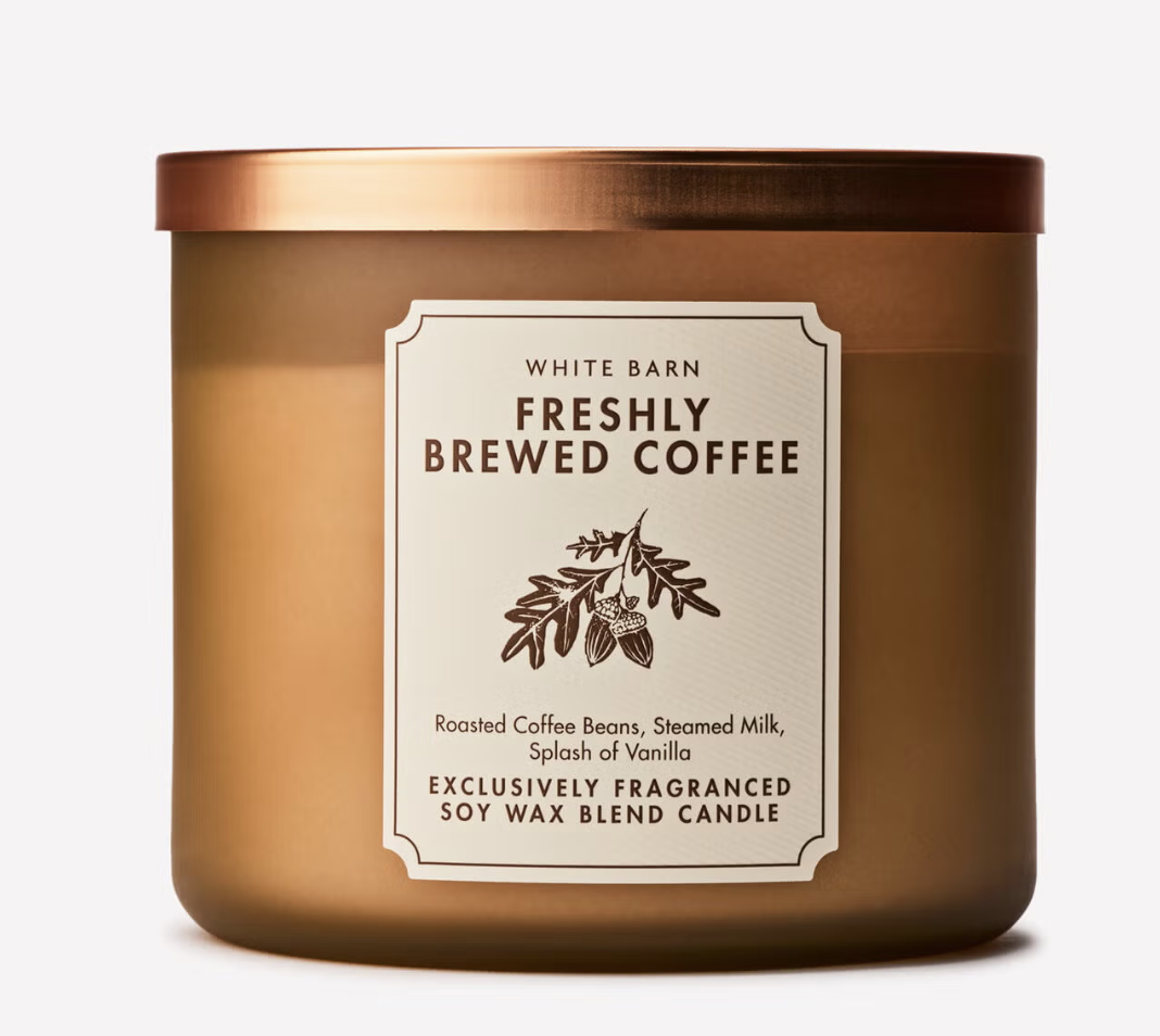Bath & Body Works Freshly Brewed Coffee three-wick candle.