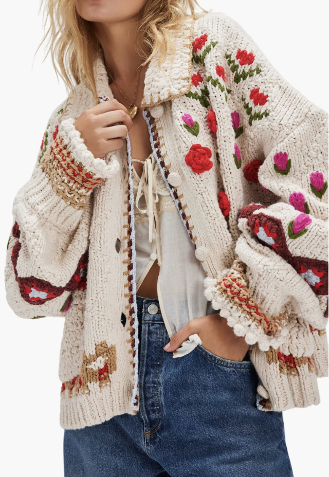 Free People Rosebud oversized cardigan with statement texture.