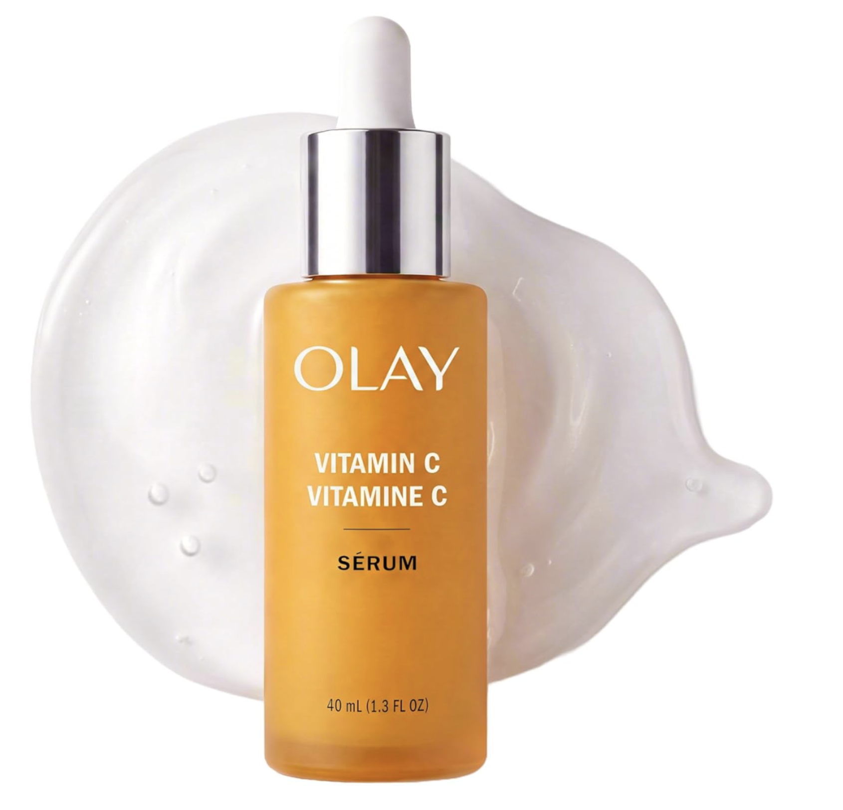 Olay Vitamin C Brightening Serum bottle with vitamin C and niacinamide.
