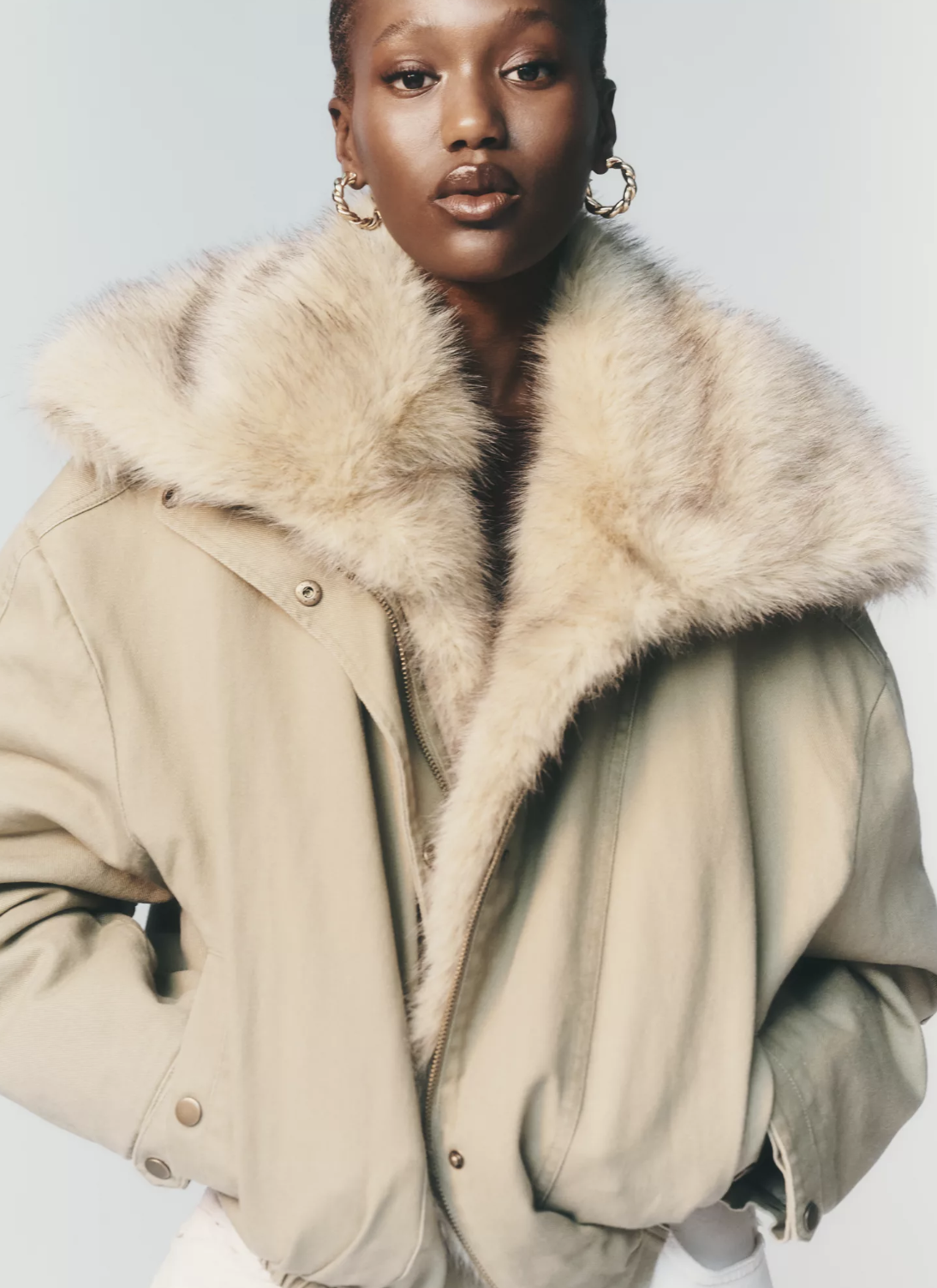 Pilcro faux fur-lined denim bomber jacket from Anthropologie