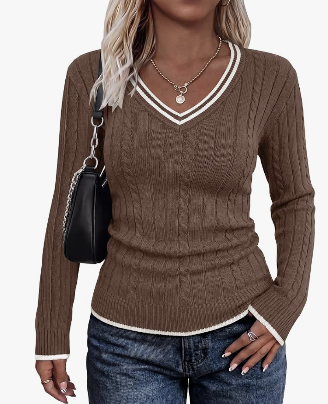 WIHOLL color-block sweater styled for fall, featured in an Autum Love guide