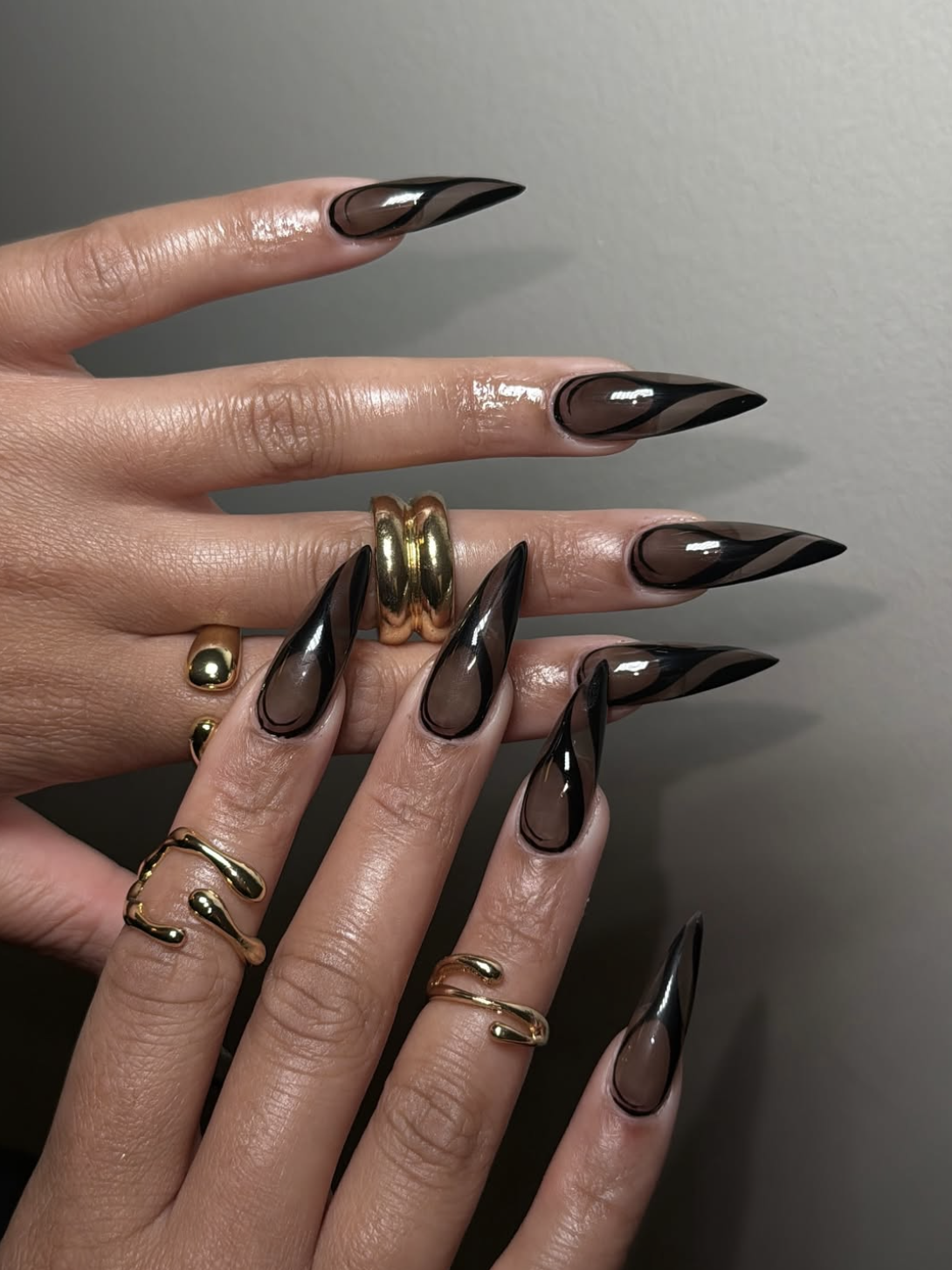 Dark aura October nails with a moody gradient design