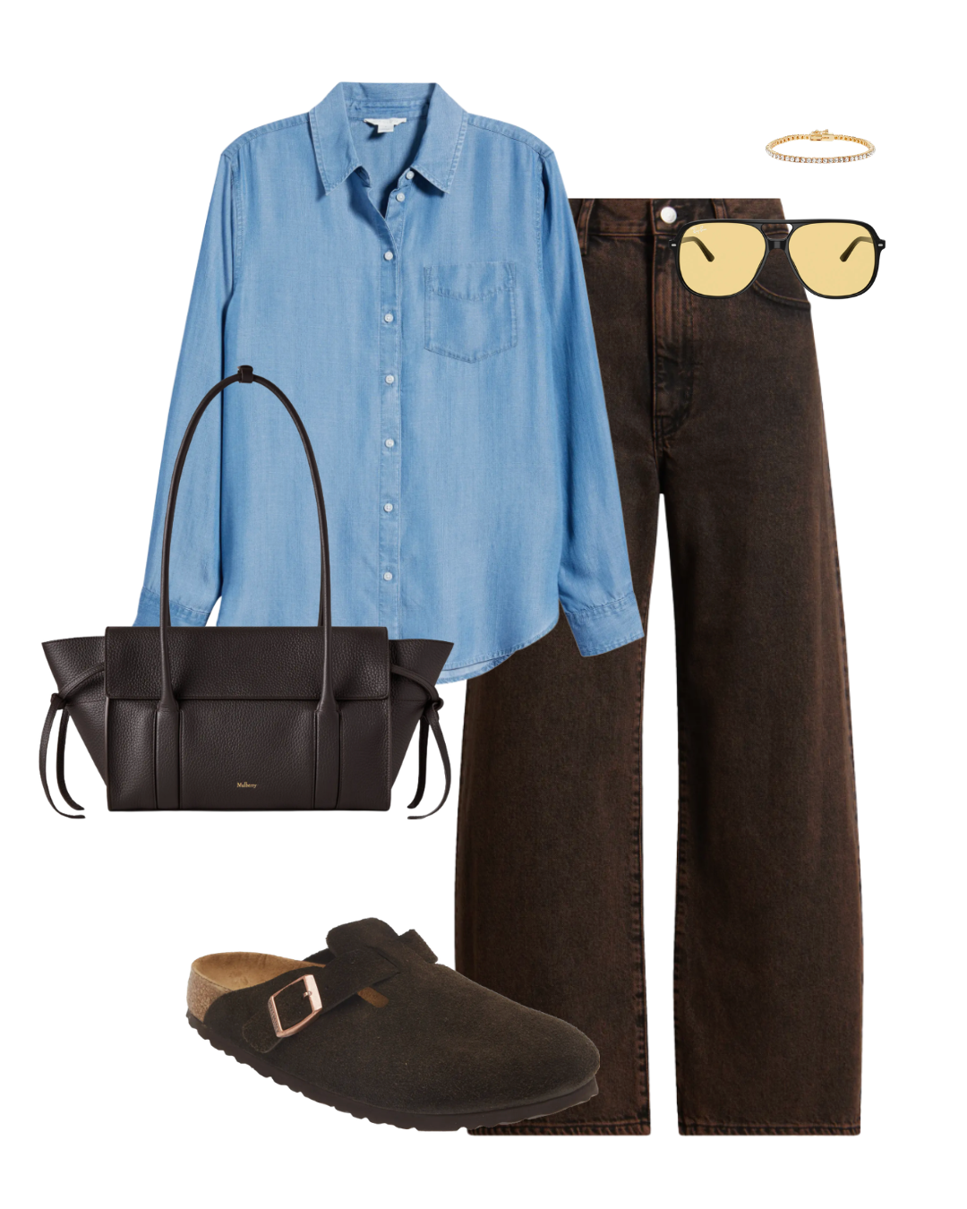 Subtle barrel-leg jeans balanced with a simple fitted top and sleek ballet flats.