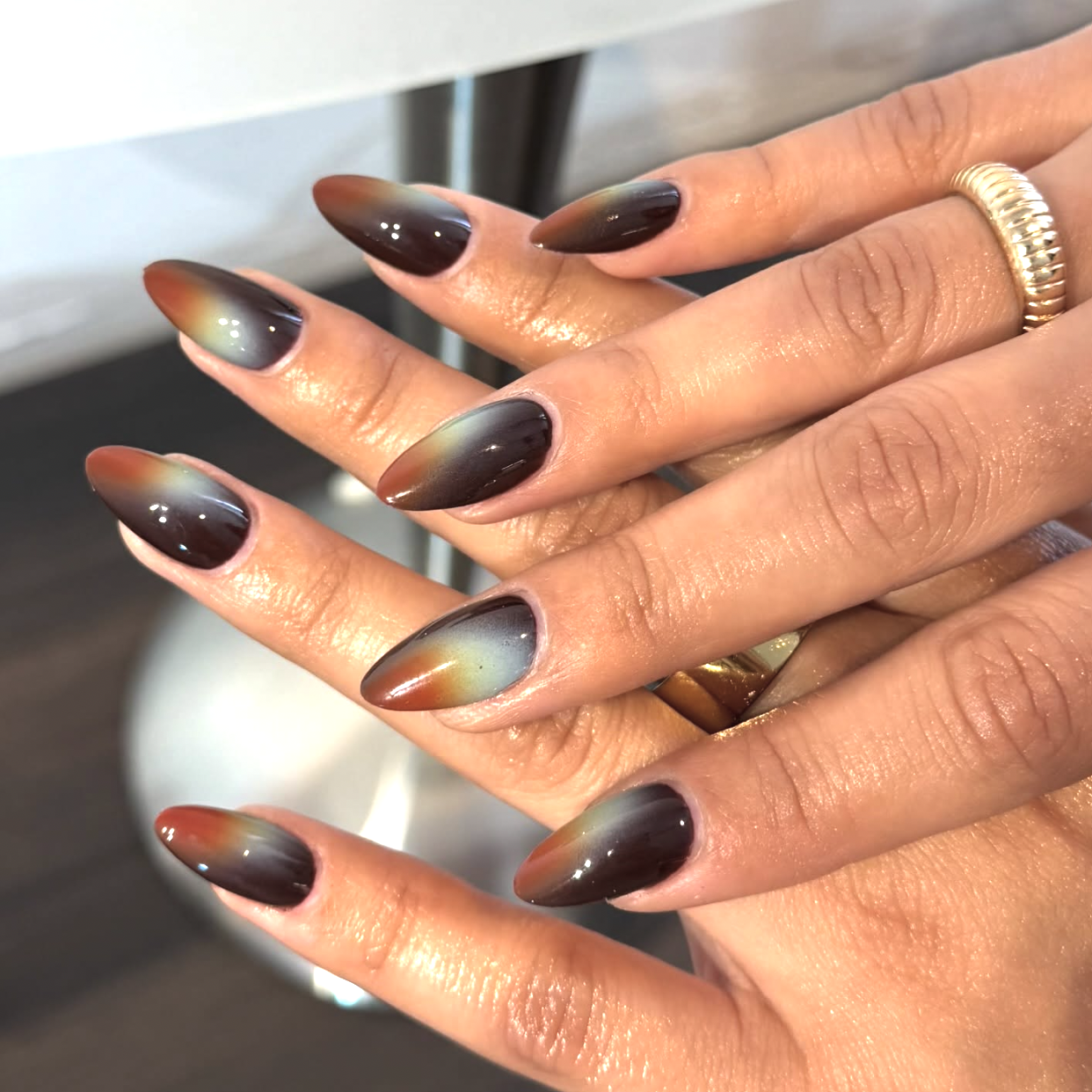 September nail idea featuring rust ombre nails