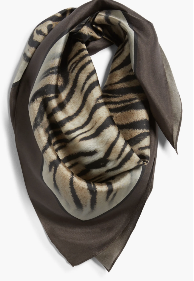 Nordstrom dusty blue and brown print silk square scarf for fall outfits