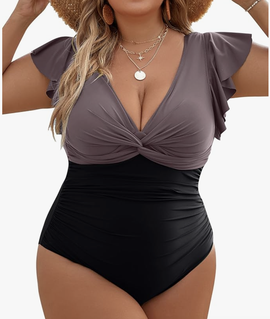  Lace Up Back Ruffle Swim Suit