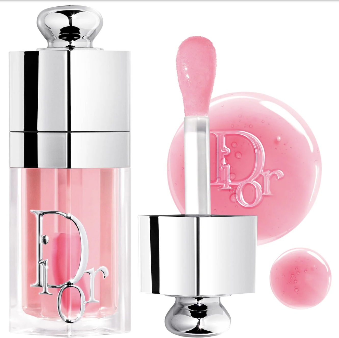 Dior Lip Glow Oil in luxury silver packaging with a plush applicator.