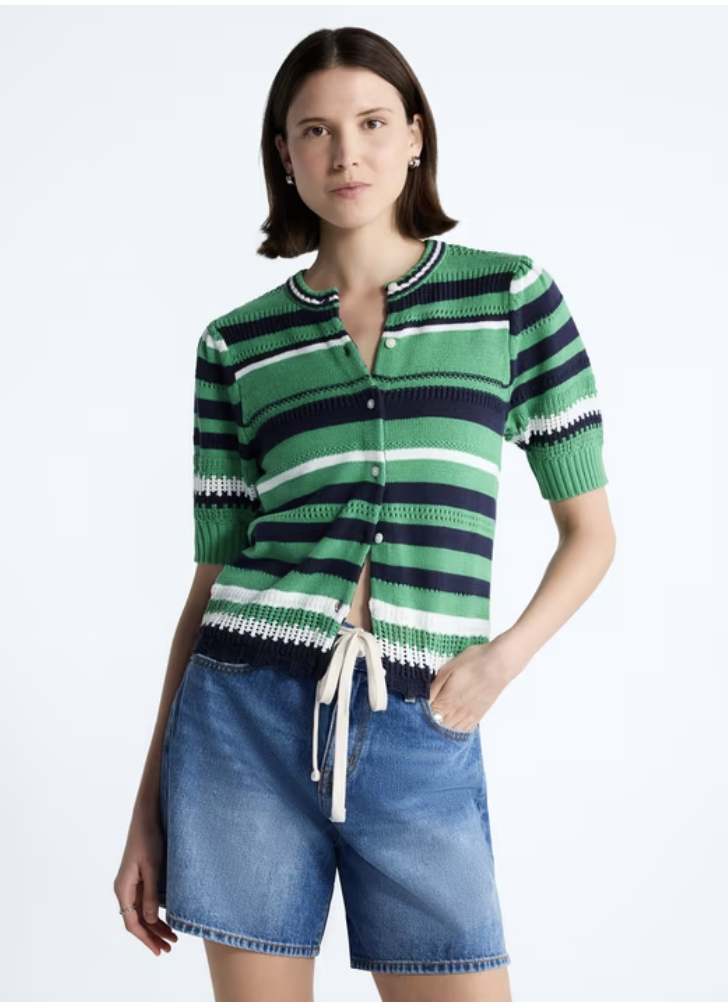 Free Assembly textured stripe short-sleeve cardigan