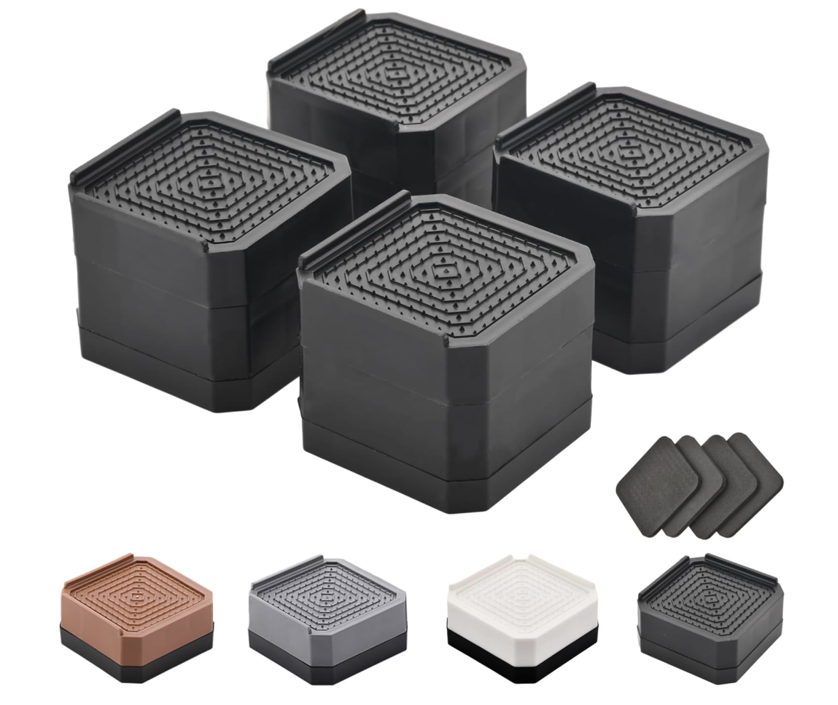 Bed risers creating extra under-bed storage space